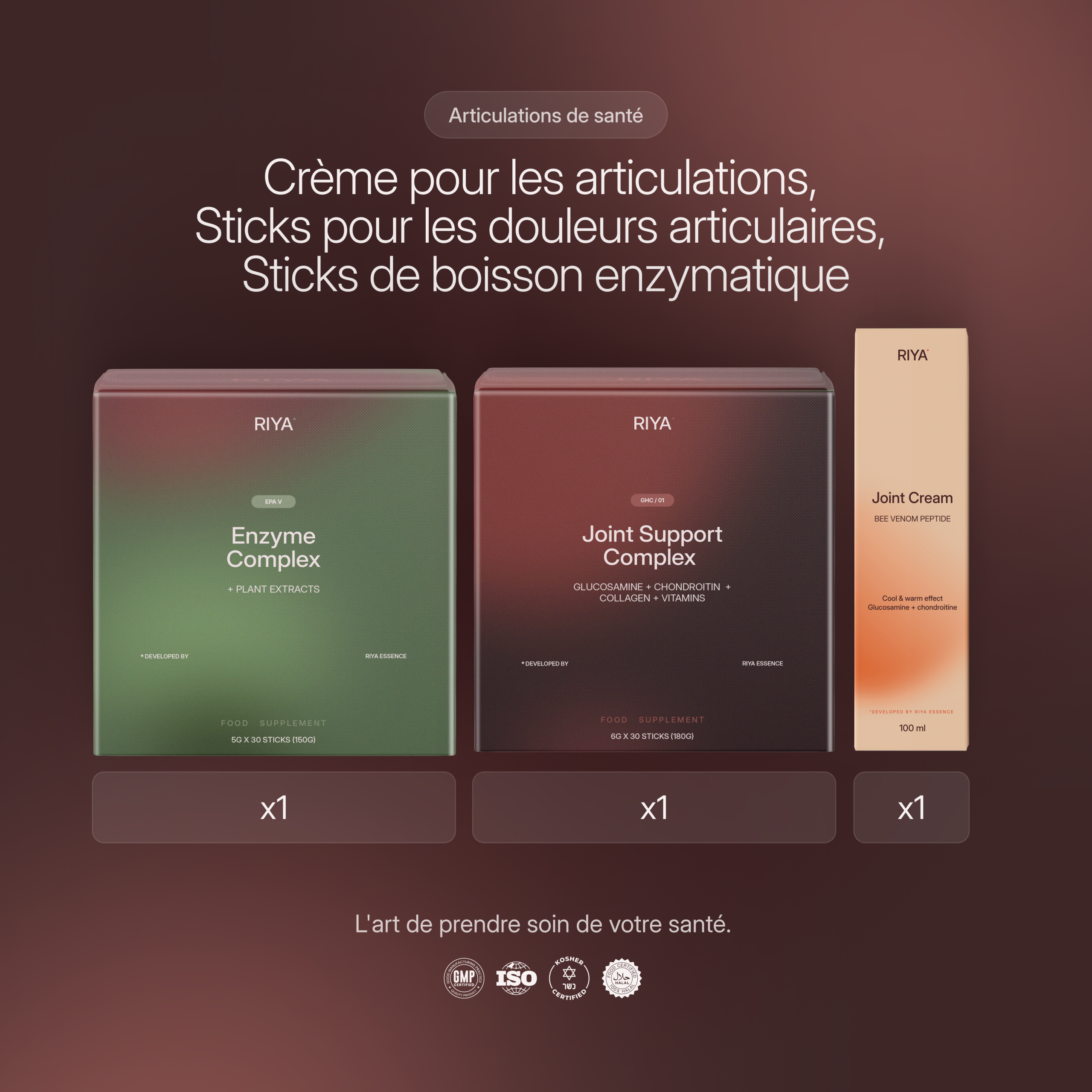 Crème pour les articulations, Sticks pour les douleurs articulaires, Sticks de boisson enzymatique